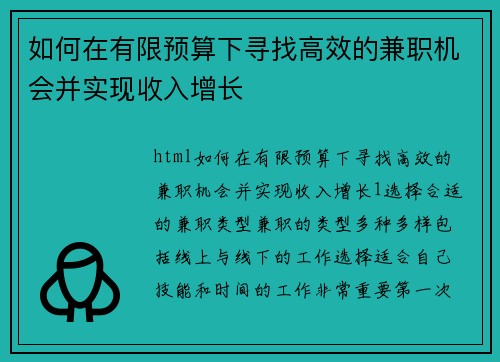 如何在有限预算下寻找高效的兼职机会并实现收入增长