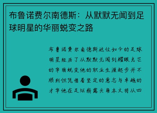 布鲁诺费尔南德斯：从默默无闻到足球明星的华丽蜕变之路
