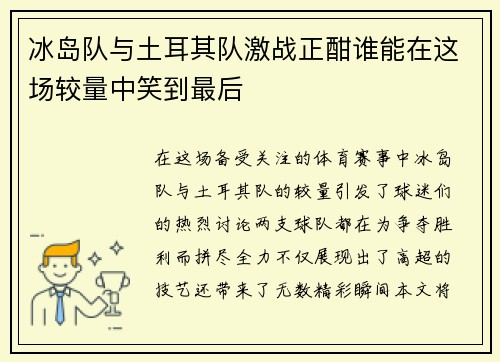 冰岛队与土耳其队激战正酣谁能在这场较量中笑到最后