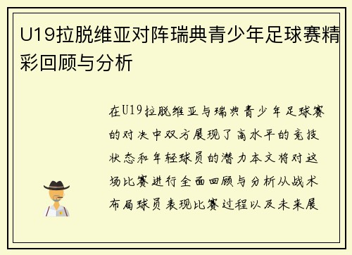 U19拉脱维亚对阵瑞典青少年足球赛精彩回顾与分析