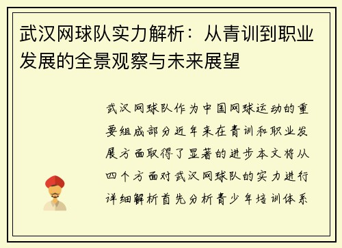 武汉网球队实力解析：从青训到职业发展的全景观察与未来展望